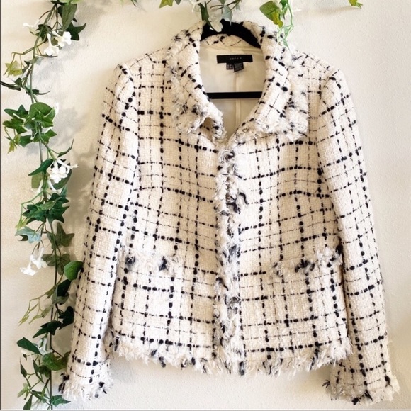 Zara Jackets & Blazers - ZARA tweed white and black plaid jacket size 8